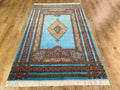 5x8 ft Blue Silk Area Rug, Floral Medallion Classic Style, Luxury Home Decor