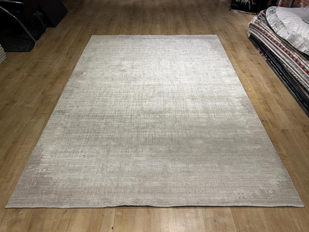 Beige Cream Bamboo Rug with Minimalist Modern Patterns