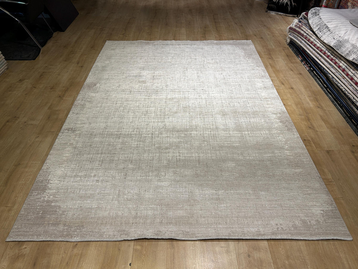 Beige Cream Bamboo Rug with Minimalist Modern Patterns