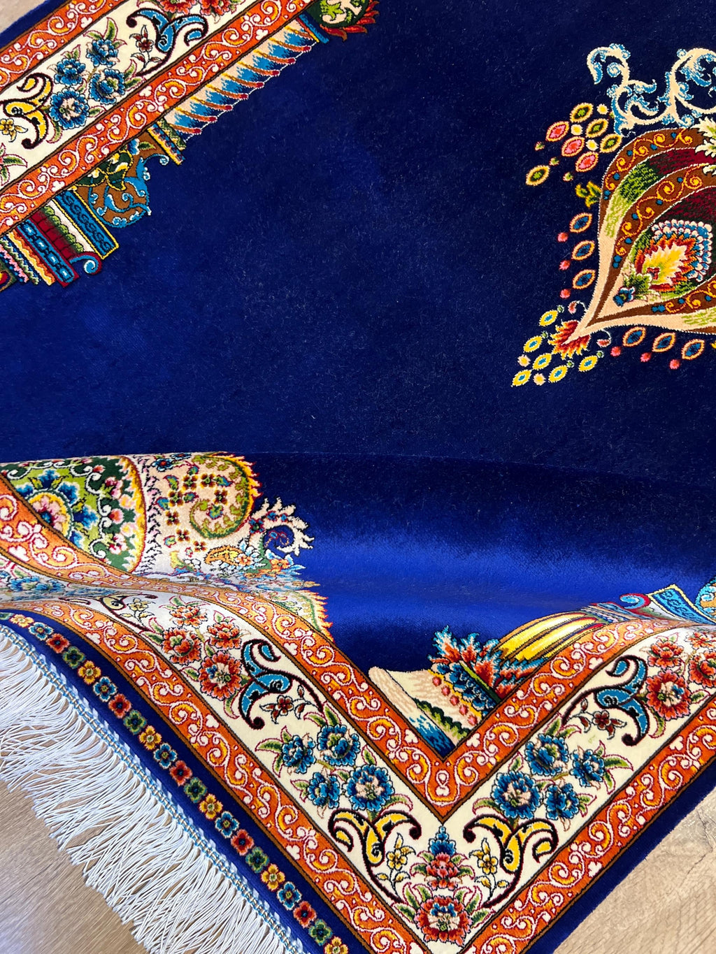Blue Luxury Silk Prayer Rug, Gift Mat, Janamaz Mat