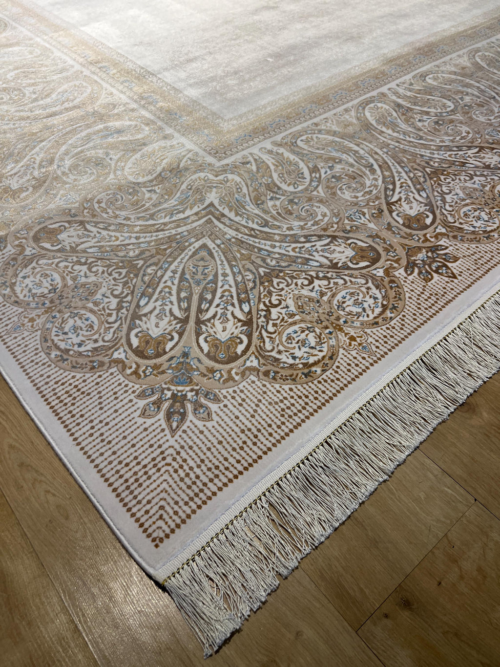 Cream Gold Silk Carpet, 8x11 ft, Luxury Silk Rug, Home Decor