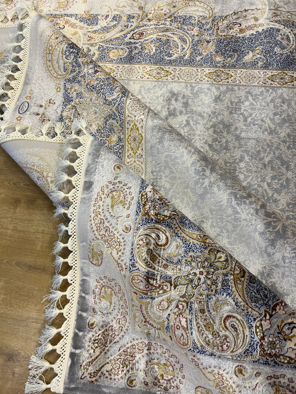 Gray Gold Modal Silk Rug, Turkish Carpet, 7x10 ft