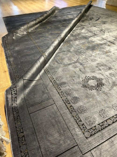10x13 ft Smoked Gray Bamboo Rug, Distressed Pattern, Modern Rug