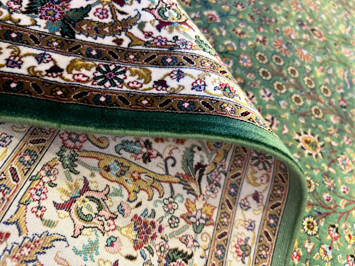 Green Modal Silk Turkish Carpet, 4x6 ft, Living Room Rug