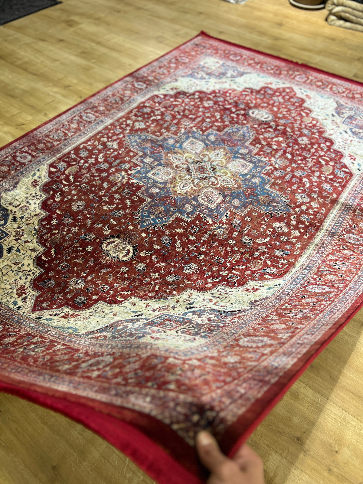 5x8 ft Red Bamboo Silk Rug, Turkish Traditional Carpet for Living Room