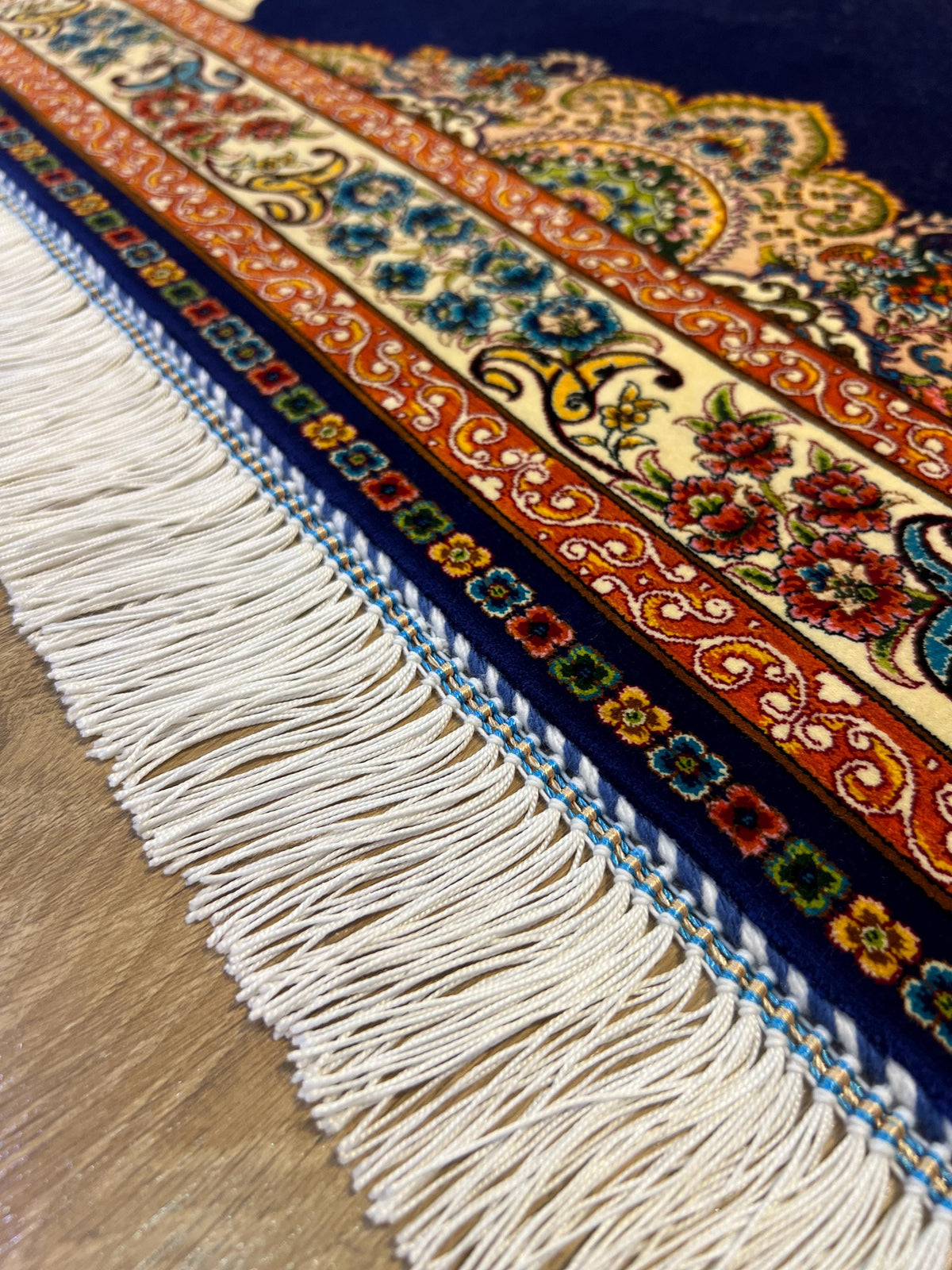 Blue Luxury Silk Prayer Rug, Gift Mat, Janamaz Mat