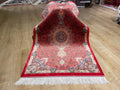 Red Small Silk Rug, Medallion Design Small Gift Carpet, Luxury Home Decor