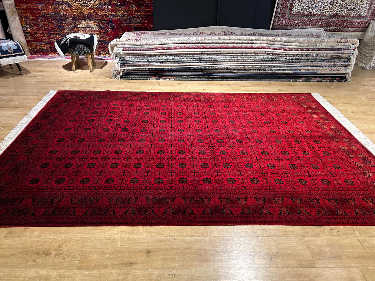 7x10 Ft Red Silk Rug, Ethnic Pattern Turkish Silk Carpet, Traditional Design