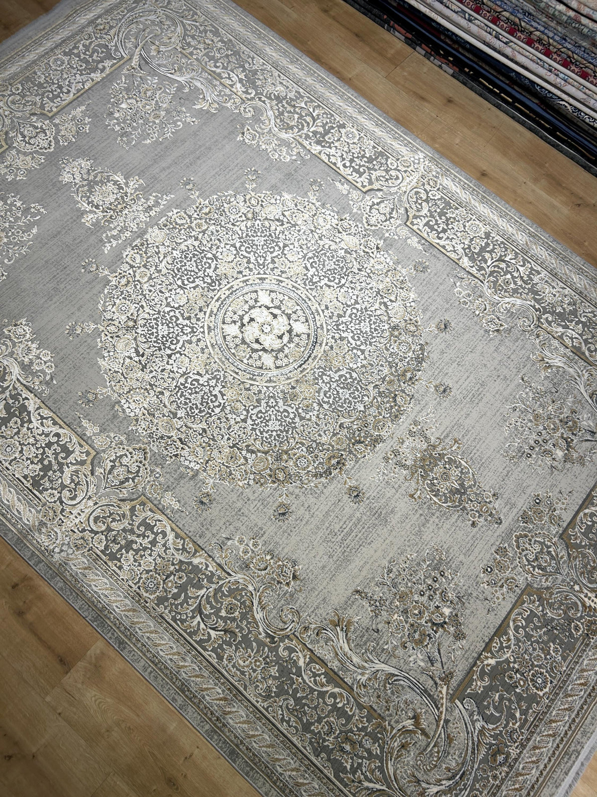 7x10 Gray Bamboo Rug, Vintage Medallion Design Carpet