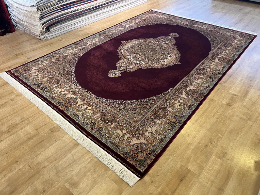 Red Beige Silk Palace Rug, 8x11 ft, Turkish Carpet