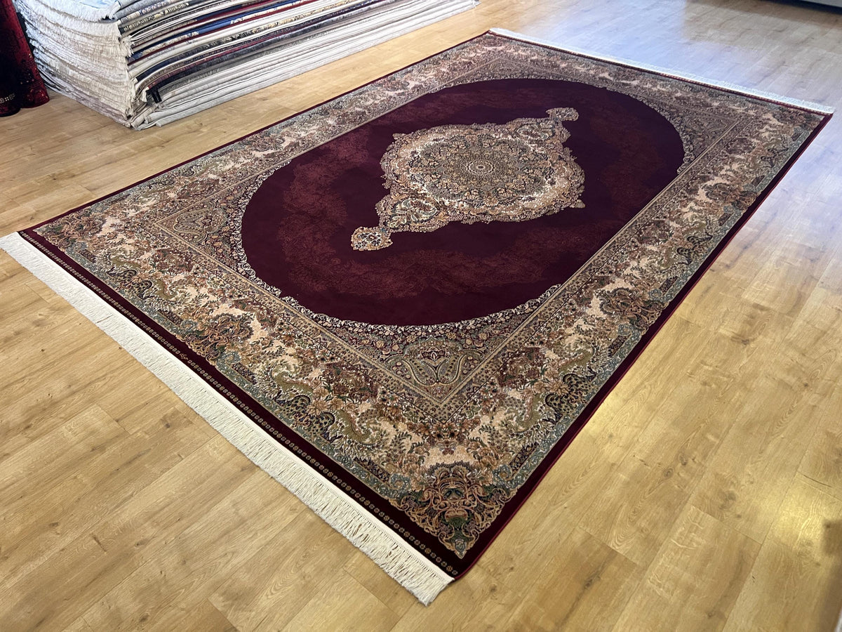 Red Beige Silk Palace Rug, 8x11 ft, Turkish Carpet