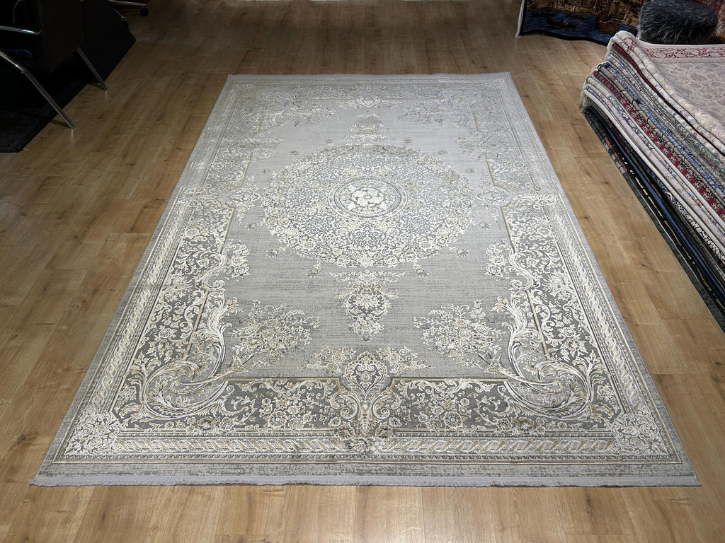 7x10 Gray Bamboo Rug, Vintage Medallion Design Carpet