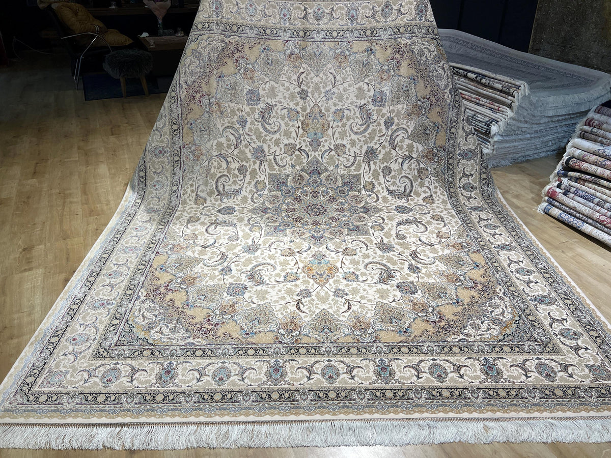 8x10ft Beige Floral Silk Rug, Classic Medallion Oriental Area Rug, Living Room Carpet