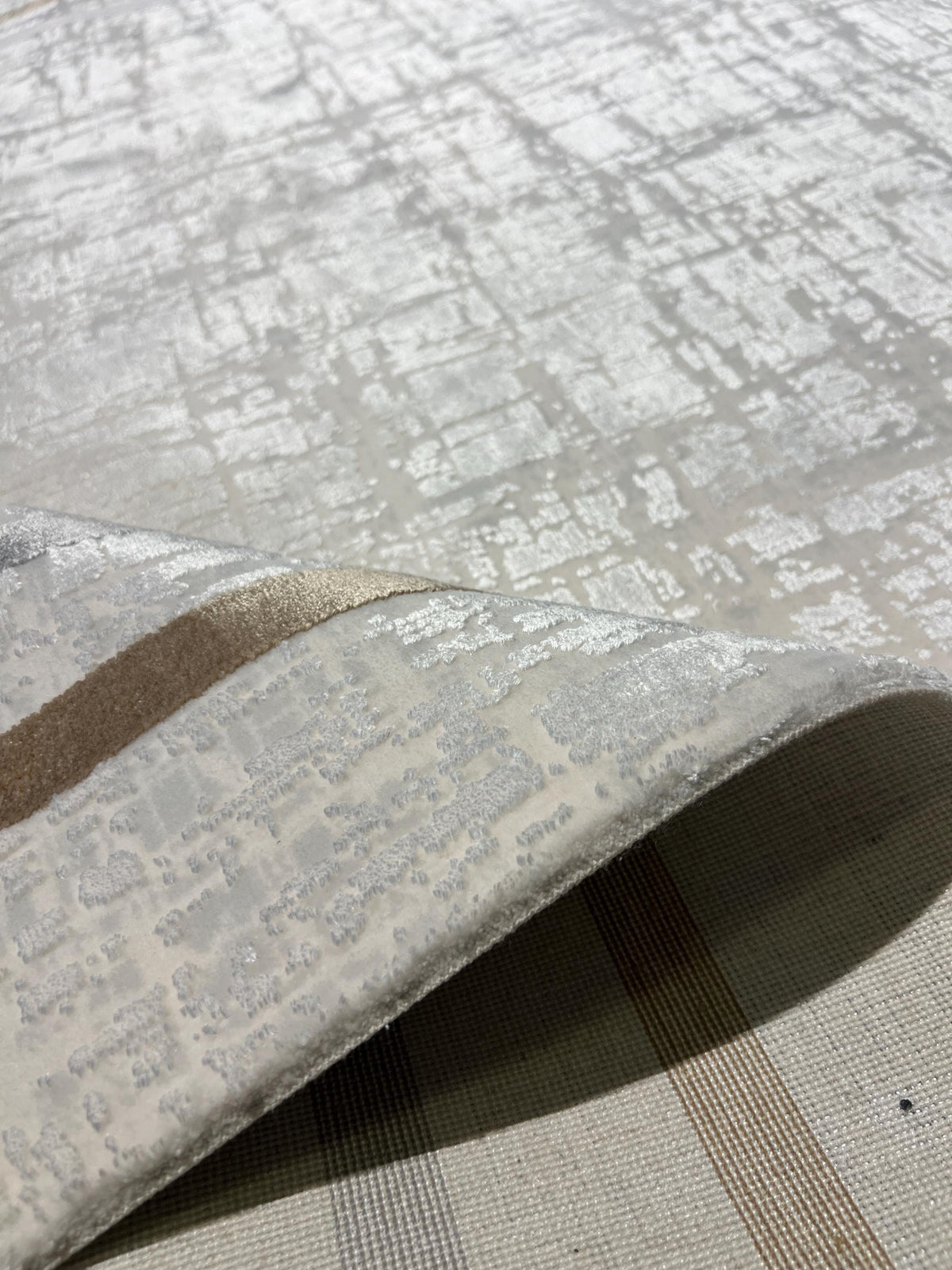 5x8 Ft Cream Bamboo Rug with Gray Gold Border, Modern Style