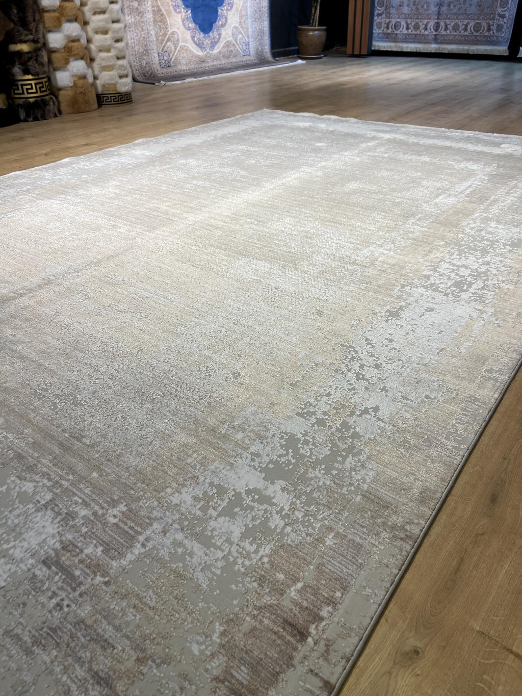 7x10 ft Brown Gray Abstract Bamboo Area Rug, Luxury Home Decor