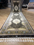 Black Gold Medallion Silk Runner Rug, 3x10 ft, Classic Luxury Hallway Rug