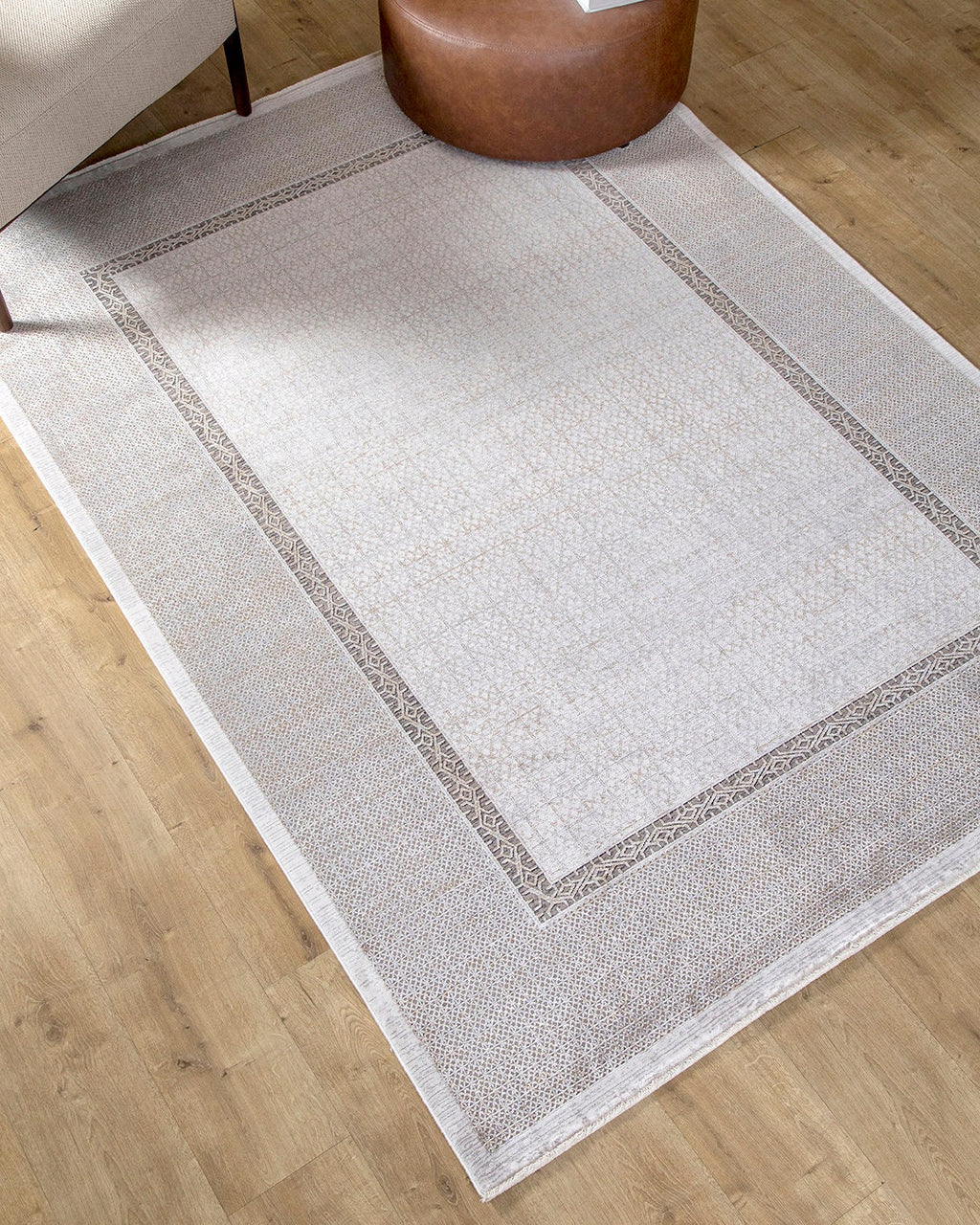 Gray Gold Geometric Bamboo Rug with Modern Patterns