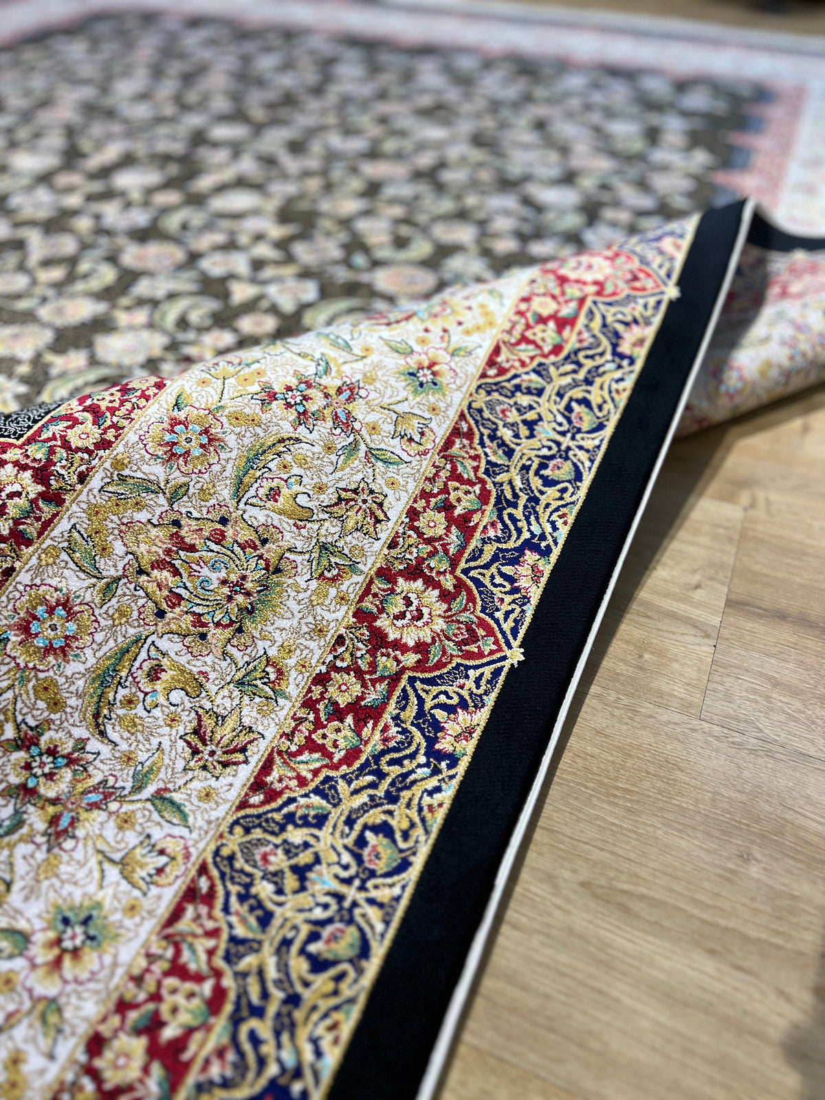 Oversize Floral Silk Turkish Rug, 7x10 ft, Living Room Carpet
