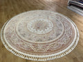 Round Cream Gold Silk Rug, Medallion Design, Classic Turkish Style