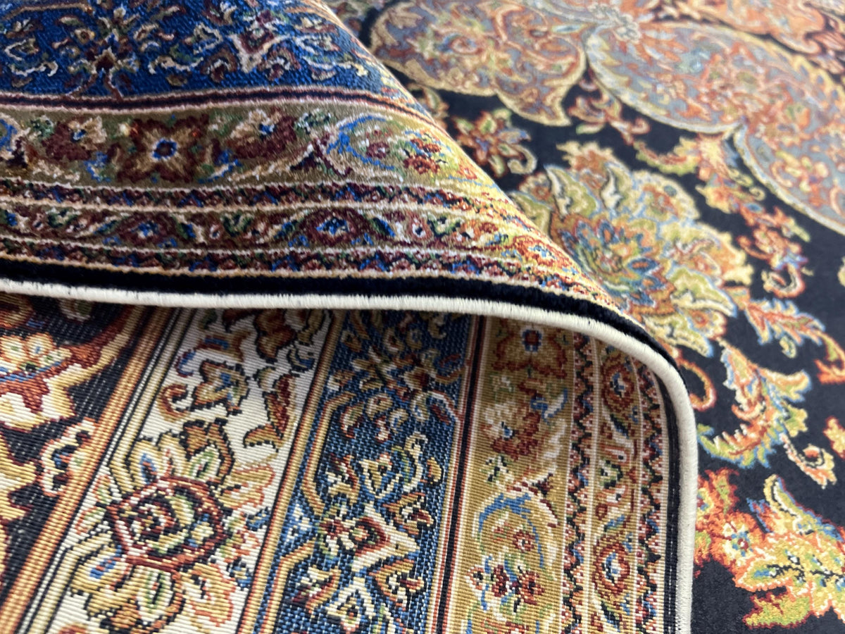 7x10 ft Dark Blue Silk Rug, Classic Medallion Design Silk Carpet, Luxury Home Decor