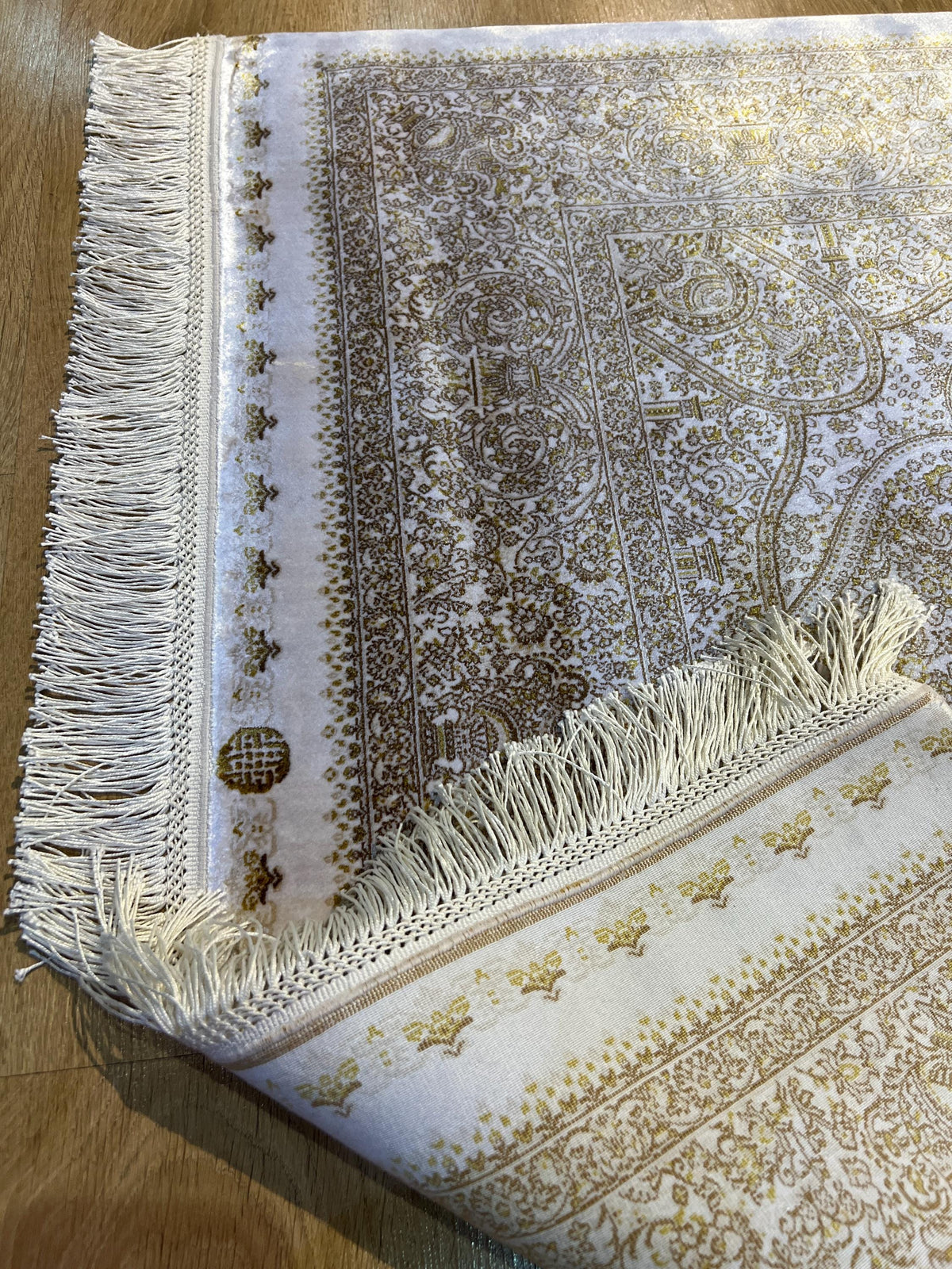 Ivory Silk Rug with Gold Pattern and Medallion, 3x5 ft, Classic Luxury Small Rug