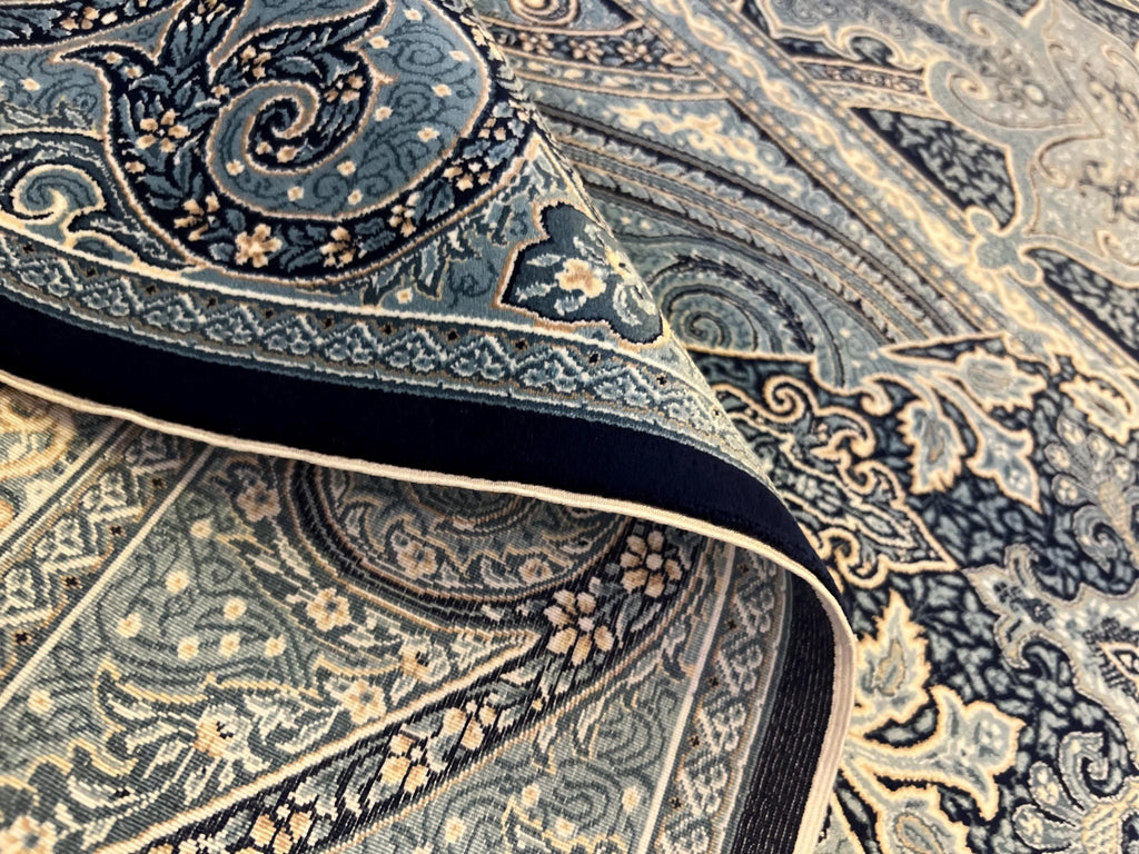 5x8 ft Silk Rug, Blue Tones with Timeless Motifs, Luxury Classic Silk Carpet