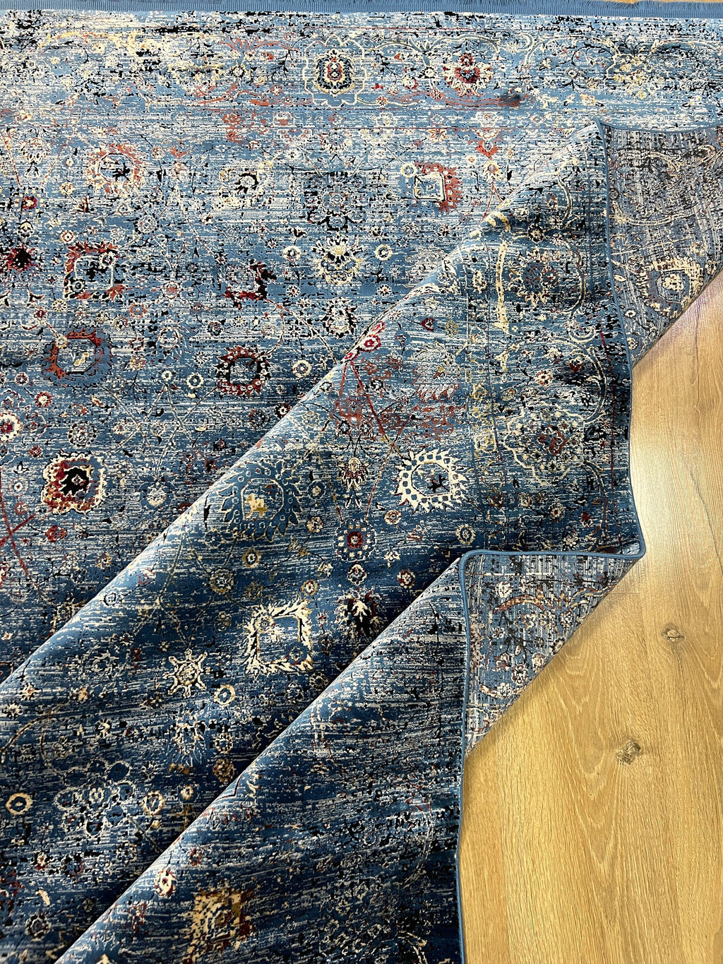 Blue Turkish Bamboo Rug, 5x8 ft, Home Decor Carpet
