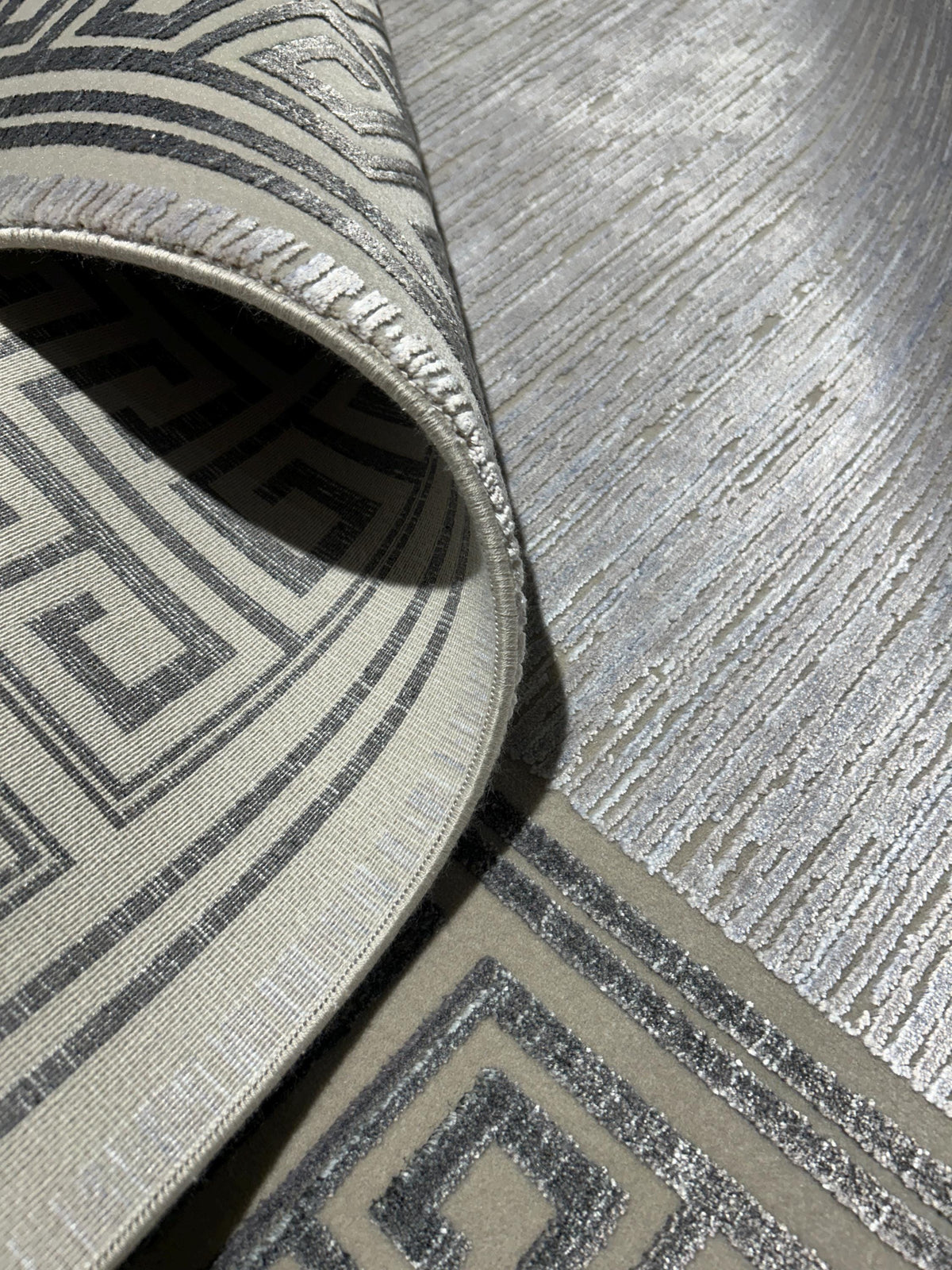 7x10 ft Gray Bamboo Rug, Bordered Minimalist Modern Rug