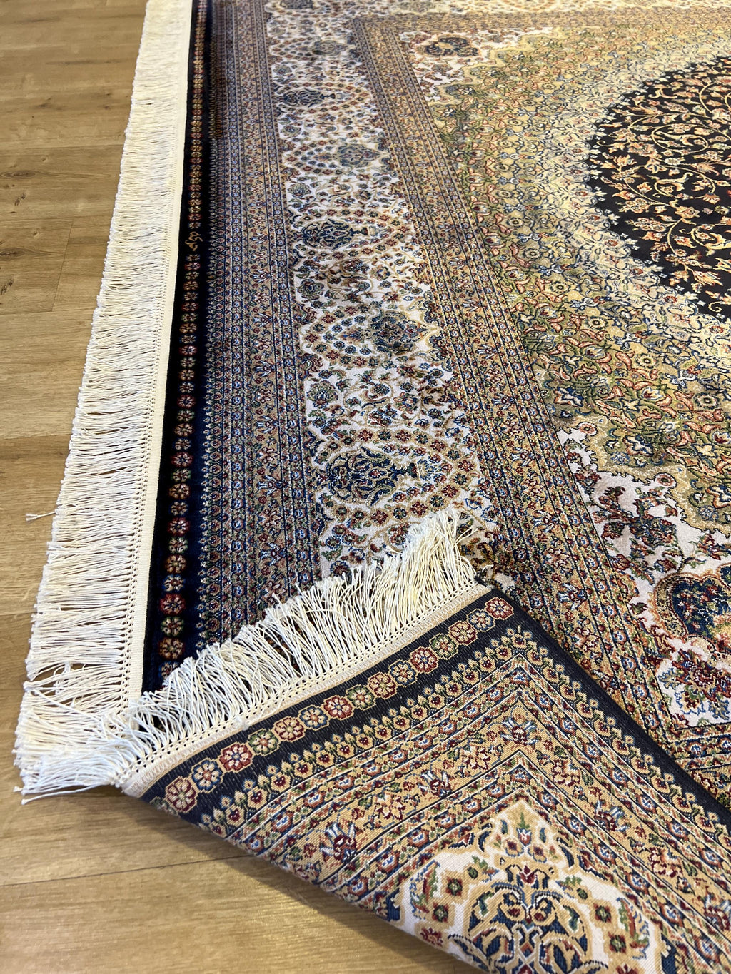 Dark Blue Silk Turkish Rug, 7x10 ft, Medallion Rug, Living Room Carpet