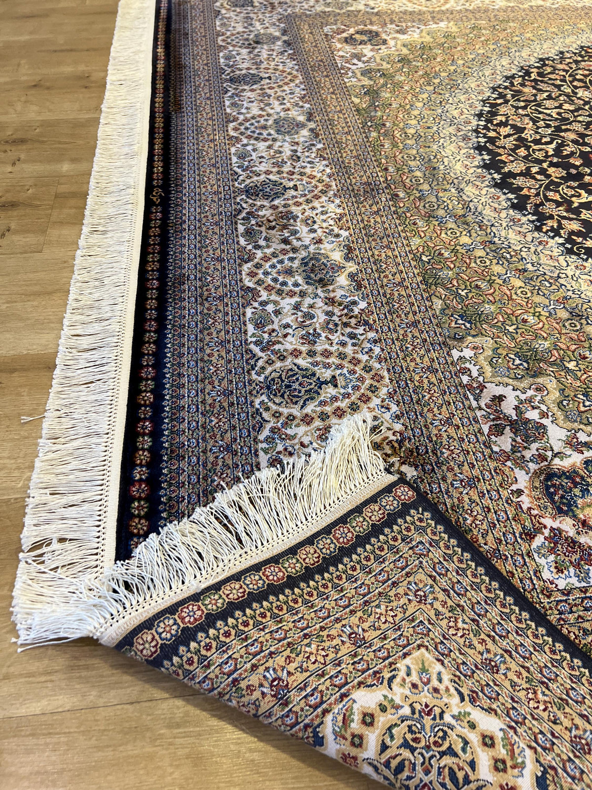 Dark Blue Silk Turkish Rug, 7x10 ft, Medallion Rug, Living Room Carpet