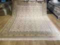 8x10 Ft Cream Modal Silk Rug, Beige Border Floral Design, Classic Elegant Large Rug