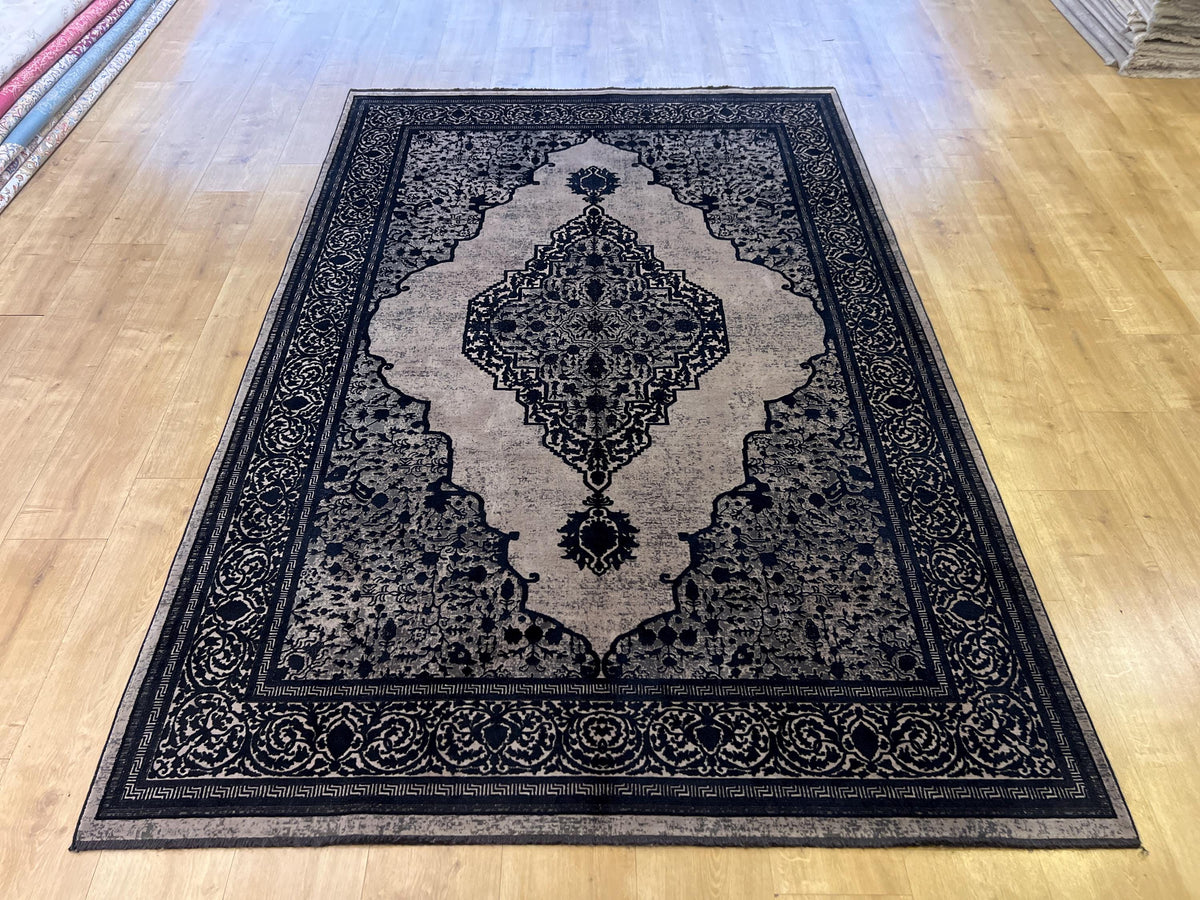 Black Bamboo Area Rug, Turkish Carpet, 5x8 ft