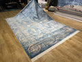 7x10 ft Blue Classic Turkish Style Silk Area Rug with Elegant Luxury Design