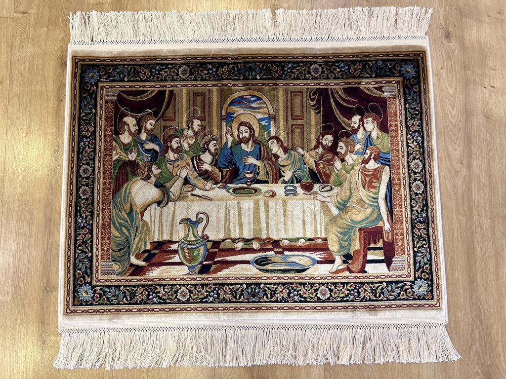 Modal Silk Tapestry Rug, The Last Supper, Religious Wall Decor (1.64X2.29 ft)