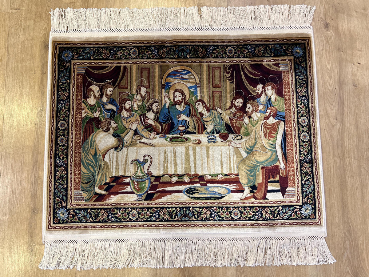 Modal Silk Tapestry Rug, The Last Supper, Religious Wall Decor (1.64X2.29 ft)
