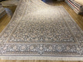 10x13 ft Gray Classic Silk Rug with Beige Floral Motifs, Big Silk Carpet