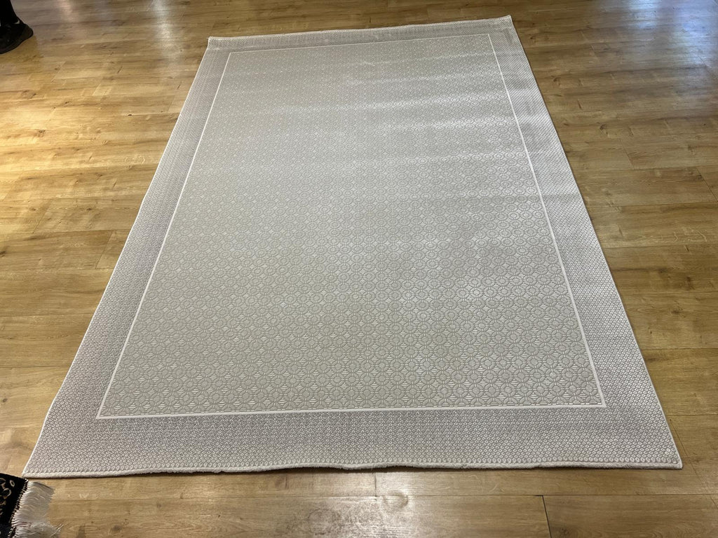5x8 ft Ivory Bamboo Rug, Modern Bordered Bamboo Carpet