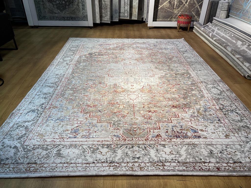 Gray Bamboo Rug, 10x13 ft, Large Classic Traditional Area Rug