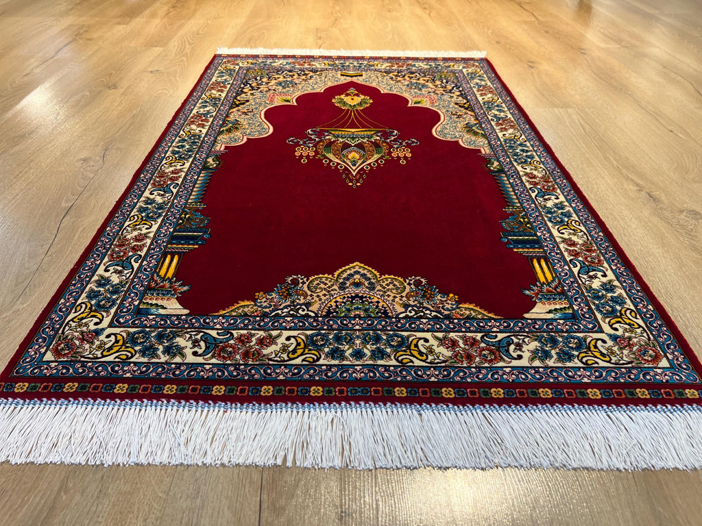 Red Modal Silk Prayer Rug, Luxury Muslim Gift Prayer Mat