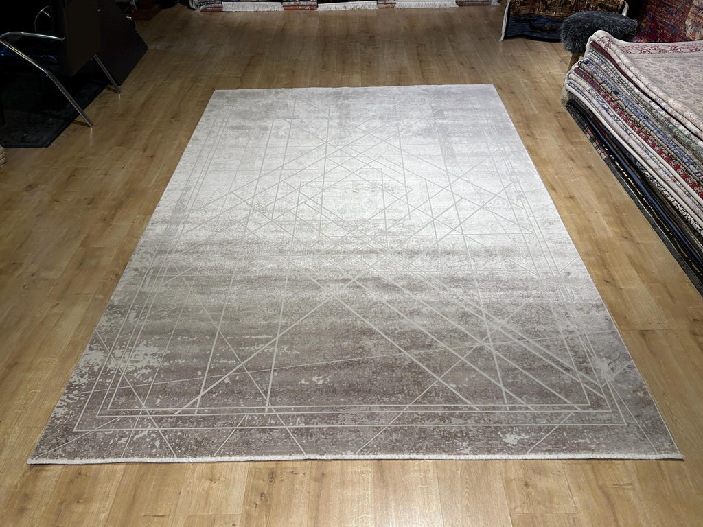 7x10 ft Gray Bamboo Rug, Geometric Striped Pattern, Abstract Modern Area Rug