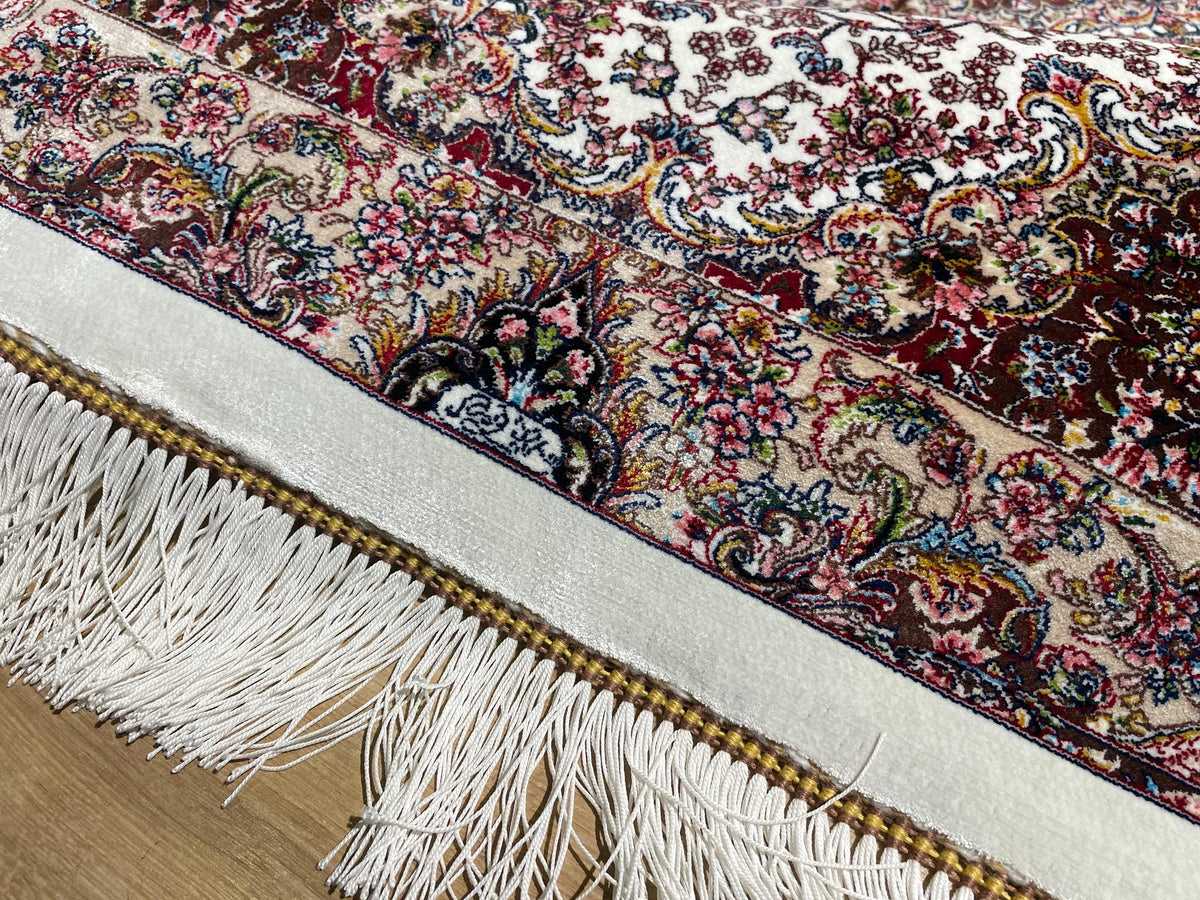 Cream Small Silk Rug, Ornate Medallion Silk Carpet, Luxury Home Decor