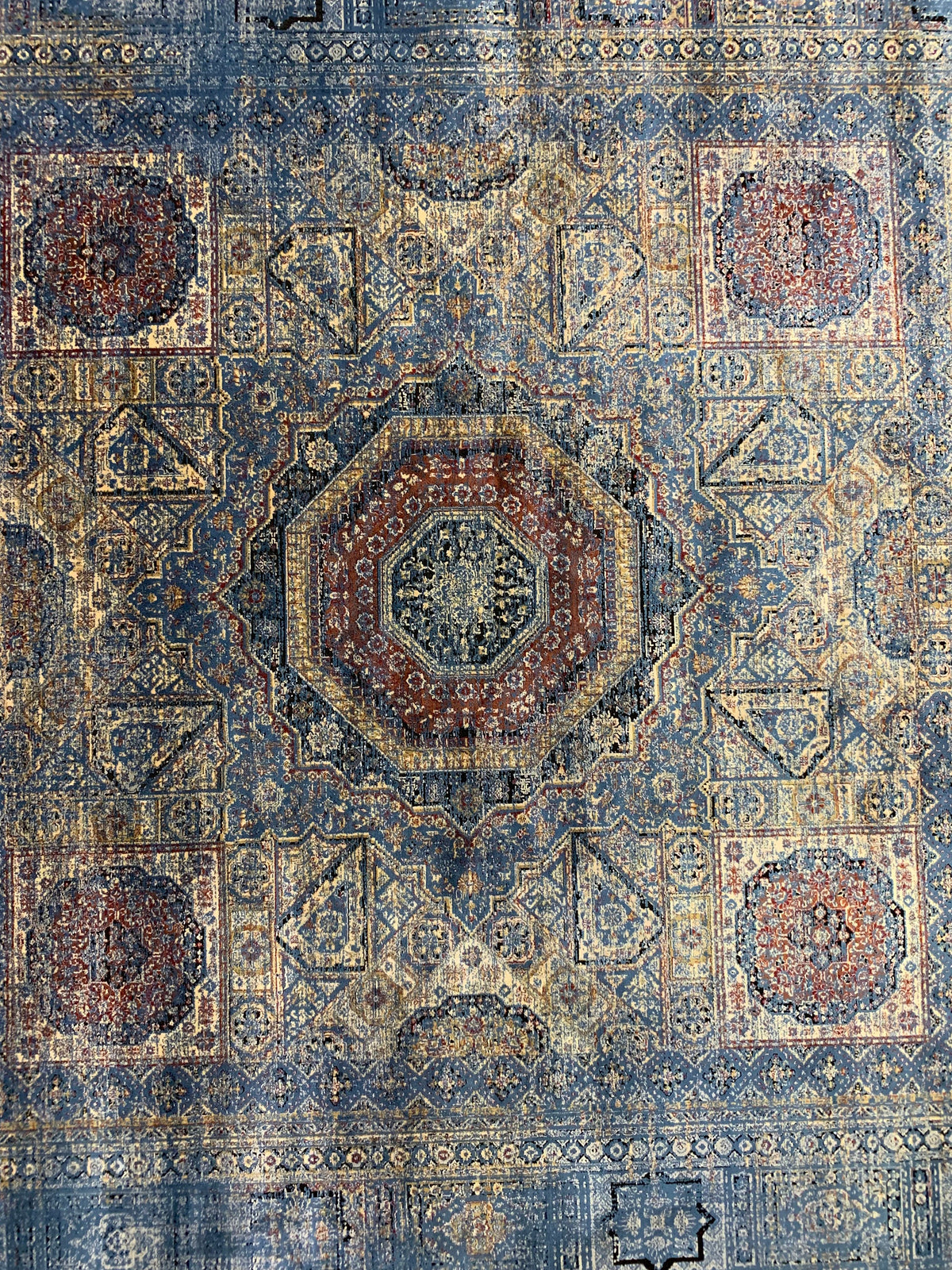 Blue Bamboo Rug, Ethnic Style, 5x8 ft Soft Touch