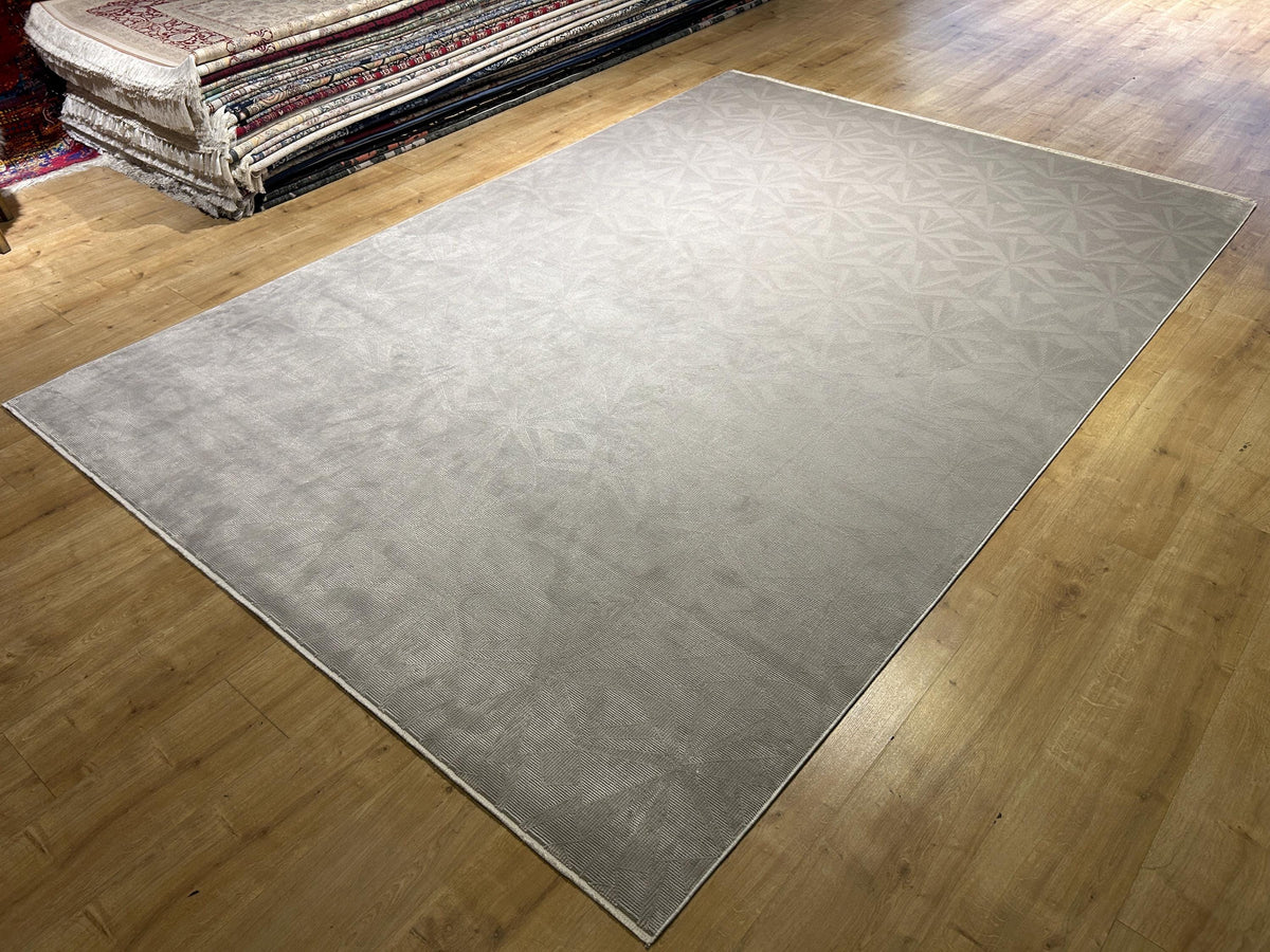 7x10 ft Gray Bamboo Rug, Geometric Striped Modern Area Rug