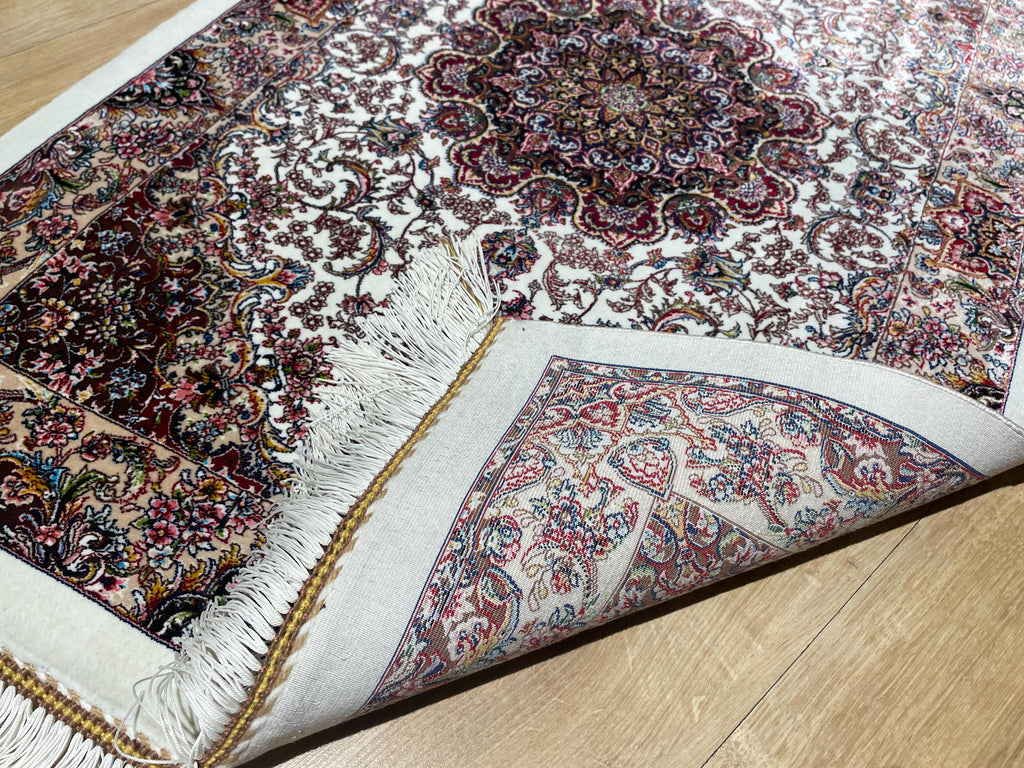 Cream Small Silk Rug, Ornate Medallion Silk Carpet, Luxury Home Decor