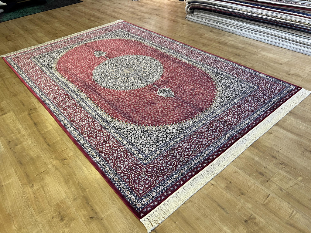 7x10 ft Red Silk Rug, Classic Medallion Design, Luxury Silk Carpet