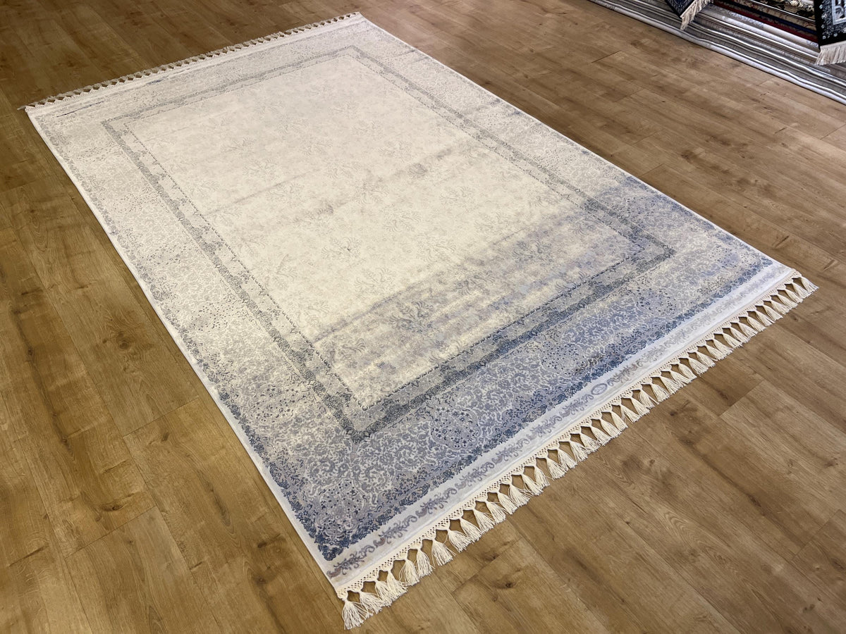 Gray Beige Silk Rug, Floral Design Bordered Silk Carpet, Turkish Home Decor