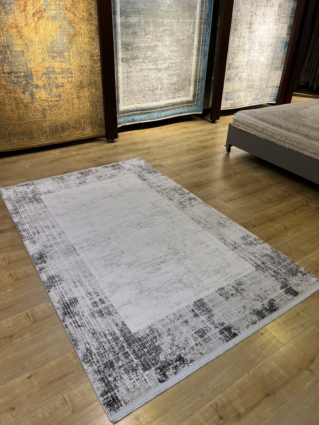 Gray and White Bamboo Rug 5x8 ft, Modern Style