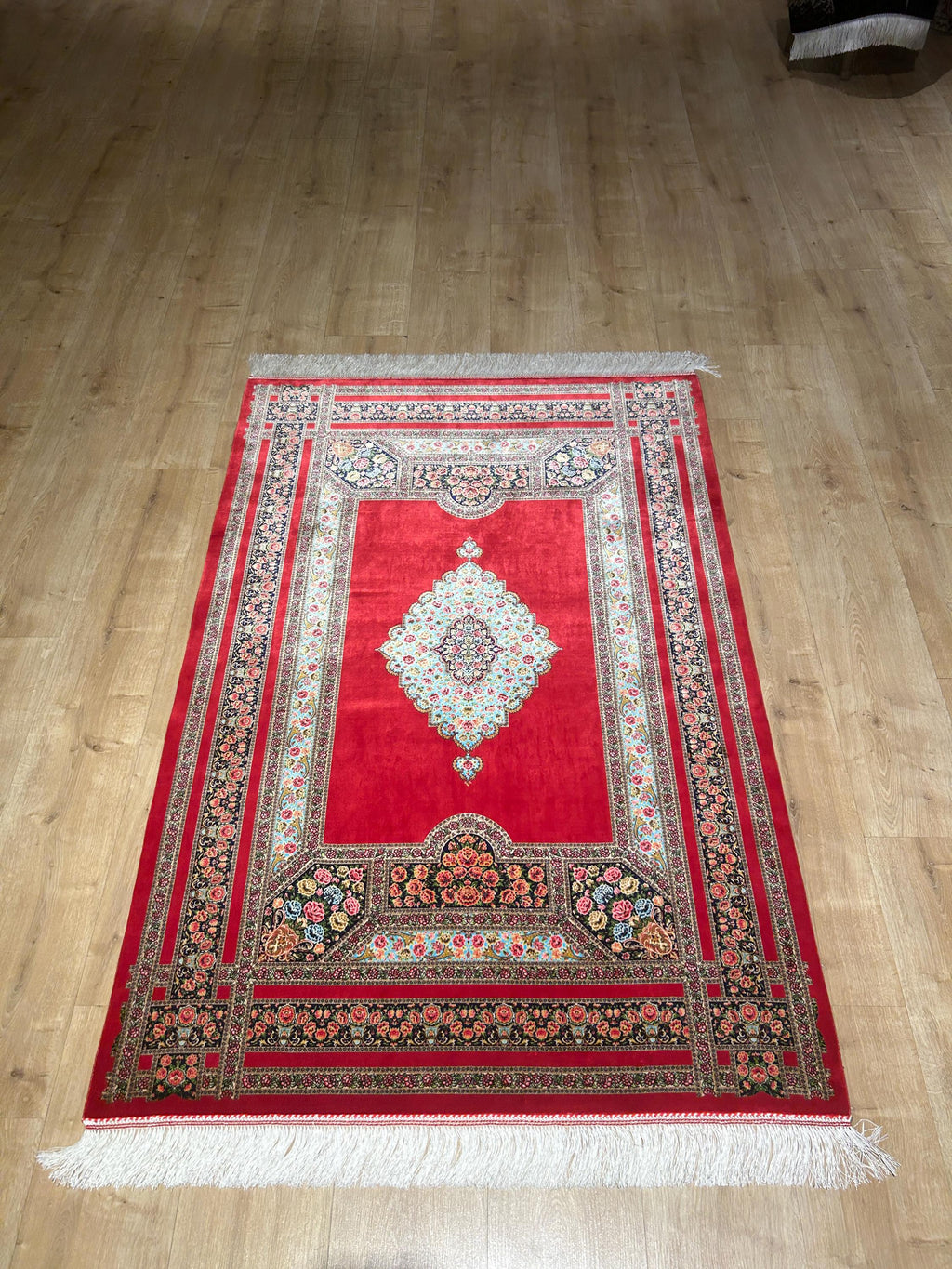 Red Silk Rug, Floral Medallion and Border Design Classic Luxury Silk Carpet