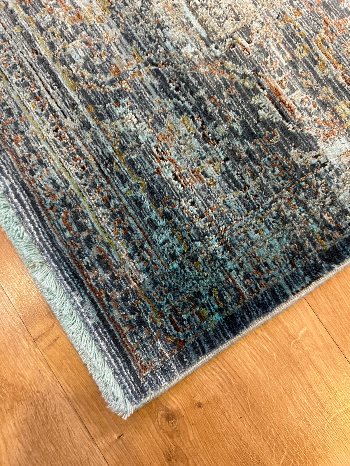 Blue Traditional Bamboo Rug, Distressed Pattern Rug, Luxury Home Decor