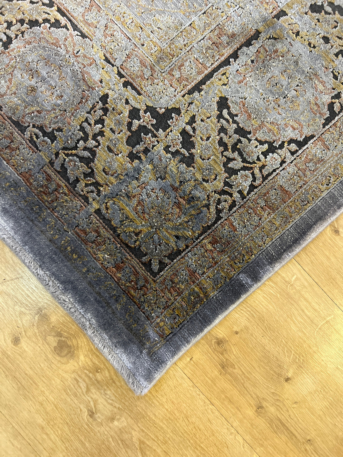 Gray Bamboo Silk Rug, Turkish Carpet, 5x8 ft, Living Room